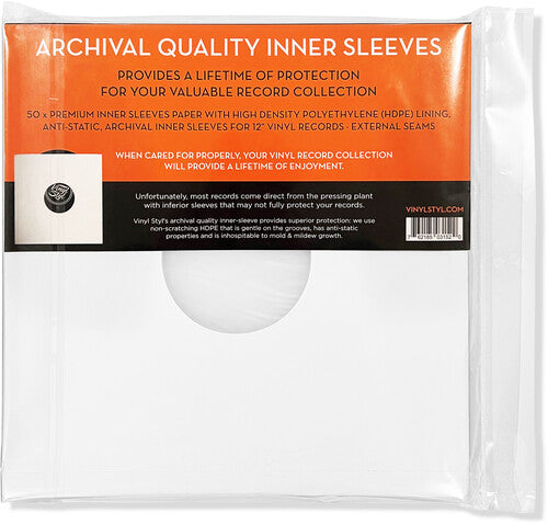 Vinyl Styl - 12 Inch Archival Inner Record Sleeves - HDPE-Lined - 50 Count (White)