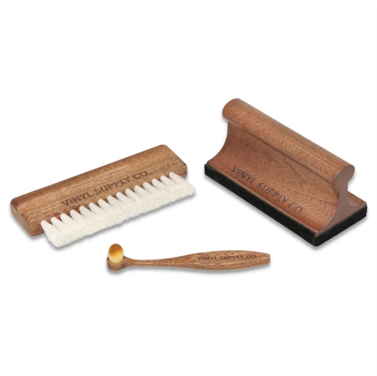 Vinyl Supply Co. - Vinyl Record Brush Set (3 Pieces, Goat Hair, Mahogany Wood)