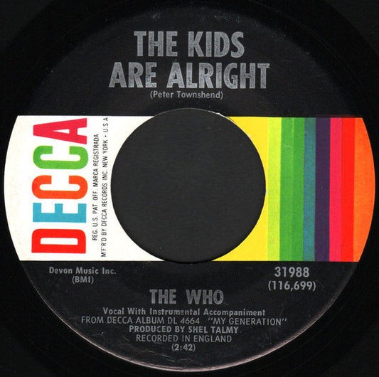 Who, The - The Kids Are Alright (Single, Pickneyville Pressing) (Pre-Loved)