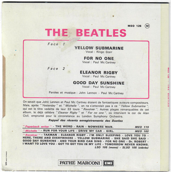 Beatles, The - Yellow Submarine (French Pressing) (7", EP, Repress) (Pre-Loved)