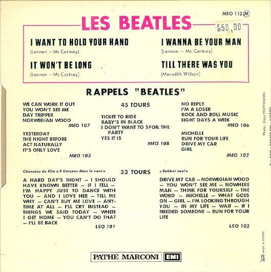 Beatles, Les - I Want To Hold Your Hand (French Pressing) (EP, Reissue) (Pre - Loved) - VG+ - Beatles, Les - I Want To Hold Your Hand (French Pressing) (EP, Reissue) - Vinyl 7" Singles - Yellow Racket Records