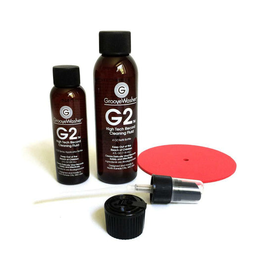 GrooveWasher - G2 Fluid Kit (2 oz. mist spray plus 4 oz. refill bottle of G2 High Tech Cleaning and Anti-Static Fluid, Red label protector, US made)
