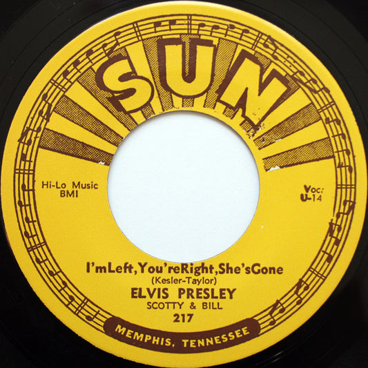 Presley, Elvis, Scotty & Bill - Baby Ley's Play House, I'm Left, You're Right, She's Gone (7", 1973, Reissue, Blue Vinyl) (Pre-Loved)