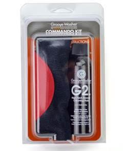 GrooveWasher - Commando Record Cleaning Kit (4oz G2 Fluid Mist Spray Bottle, 12''x12'' Black microfiber towel, Record Label Mask, instructions)