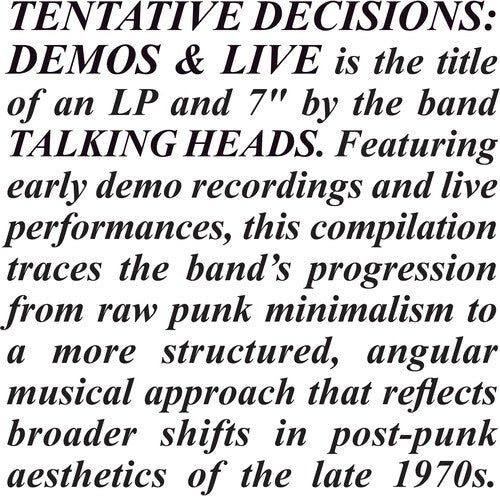 Talking Heads - Tentative Decisions: Demos & Live (With Bonus 7") - 603497809530 - Vinyl LP's - Yellow Racket Records