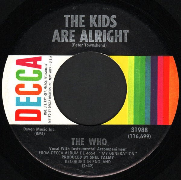 Who, The - The Kids Are Alright (Single, Pickneyville Pressing) (Pre - Loved) - VG+ - Who, The - The Kids Are Alright (Single, Pickneyville Pressing) - Vinyl 7" Singles - Yellow Racket Records