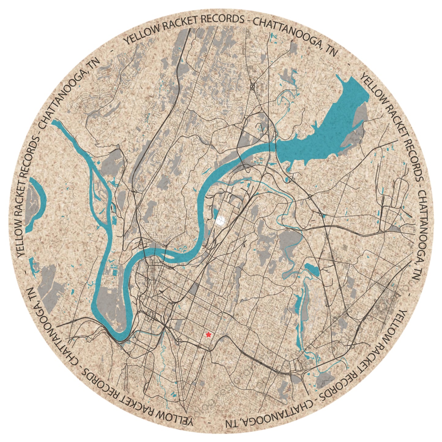 Analog Restorations - Custom Cork Mat (Chattanooga City Map, Yellow Racket Records)